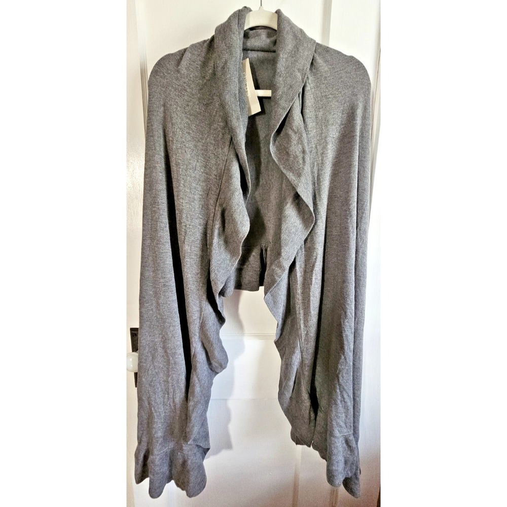 NWT CHICO'S NOSZ slate heather gray ruffle detail wrap sweater cardigan ONE SIZE